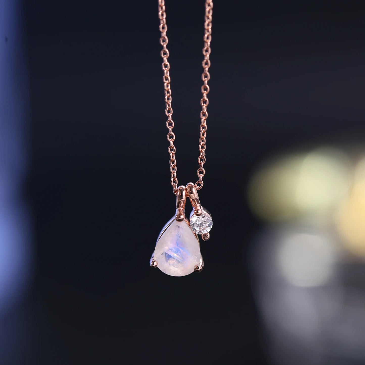 Rainbow Moonstone Delicate Necklace in 925 Sterling Silver