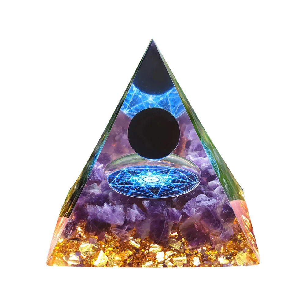 Orgone Pyramid with Natural Gemstone Crystals