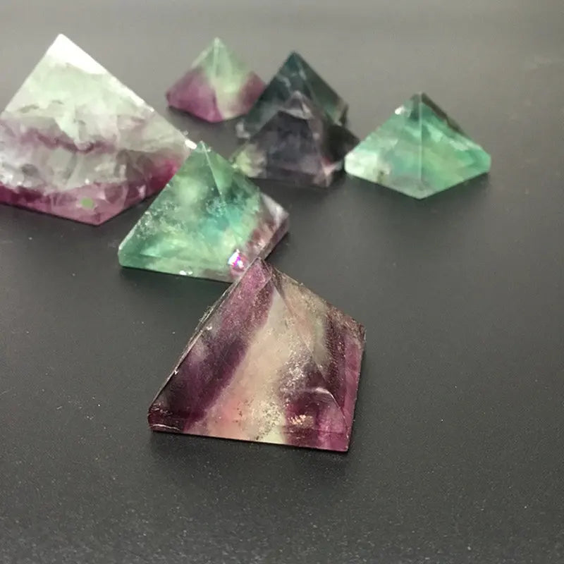 Raw Natural Rainbow Fluorite Quartz Crystal Pyramid