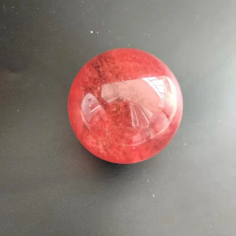 60mm Natural Red Smelting Stone Quartz Crystal Sphere W/ Stand