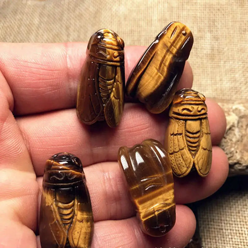 Natural Tiger's Eye Quartz Cicada Carving