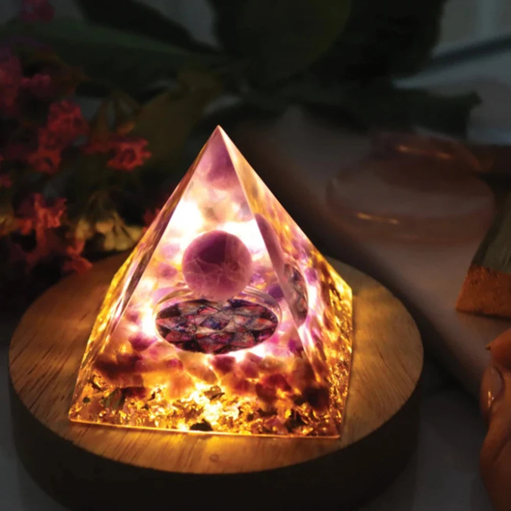 Orgone Pyramid with Natural Gemstone Crystals