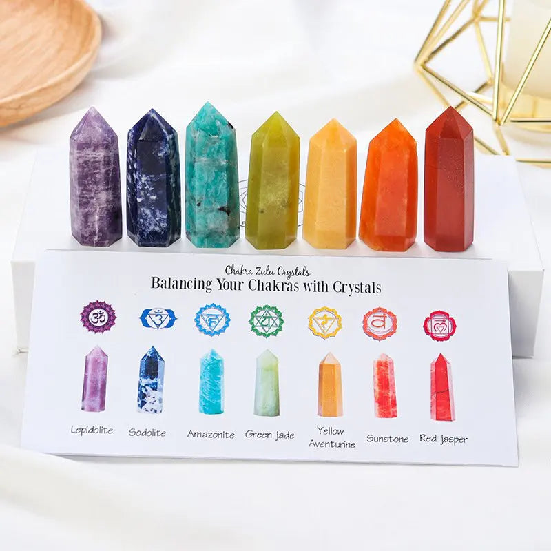 7-Chakra Quartz Crystal Healing Therapy Set W/ Gift Box