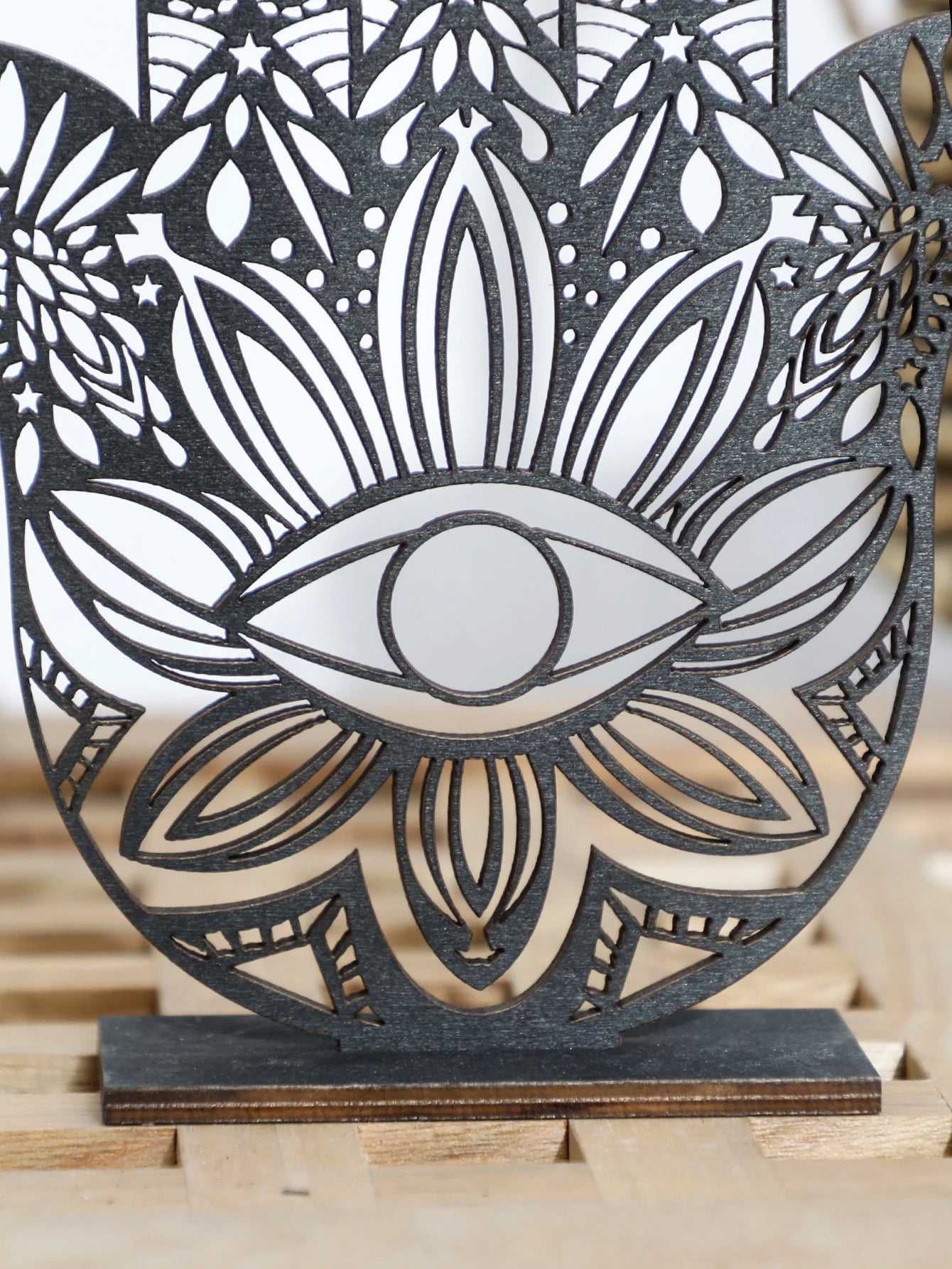 Black Wooden Desktop Hamsa Hand/Evil Eye Home Decor