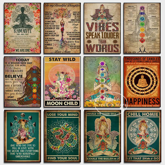 Vintage Yoga, Chakra, Spiritual, Awakening Poster