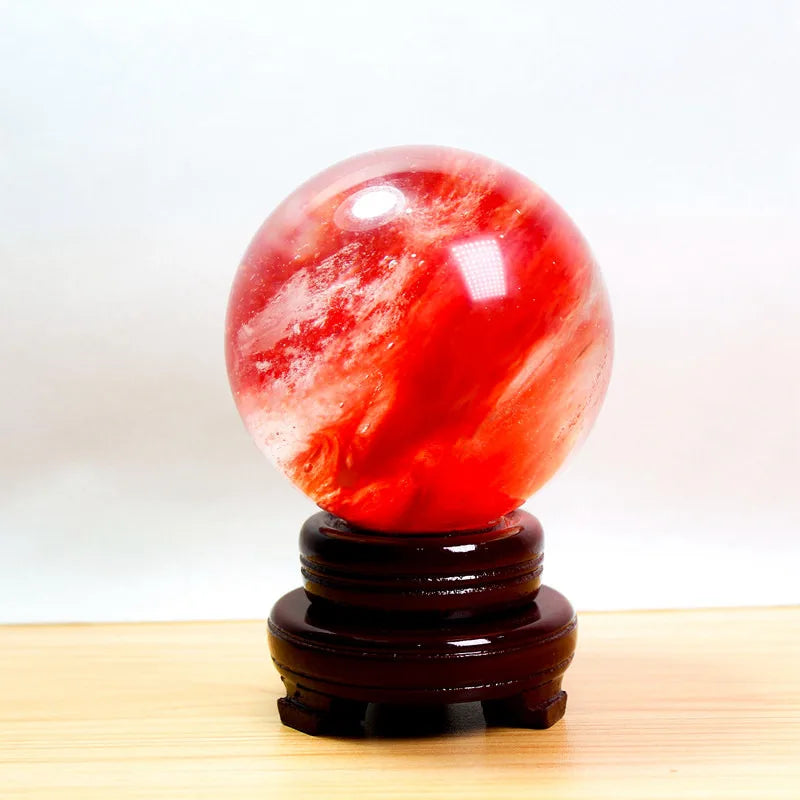 80mm Large Red Smelting Polished Quartz Crystal Sphere