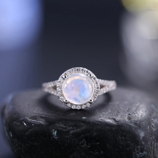 Natural Rainbow Moonstone Rings, 925 Sterling Silver