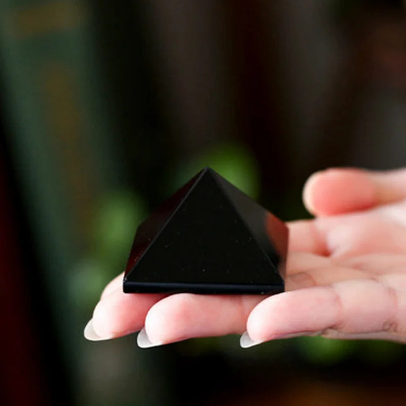 Natural Black Obsidian Quartz Crystal Healing Pyramid