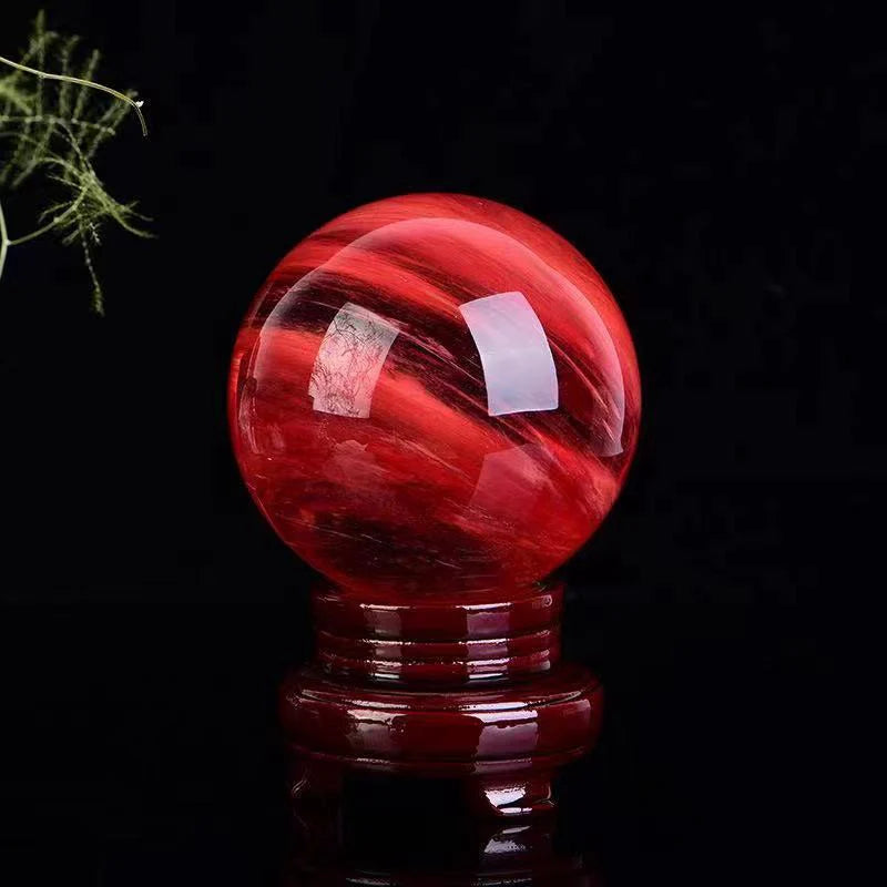 80mm Large Red Smelting Polished Quartz Crystal Sphere