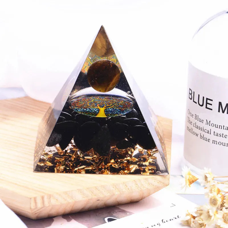 Orgonite Pyramid Tiger's Eye Crystal Ball Tree of Life