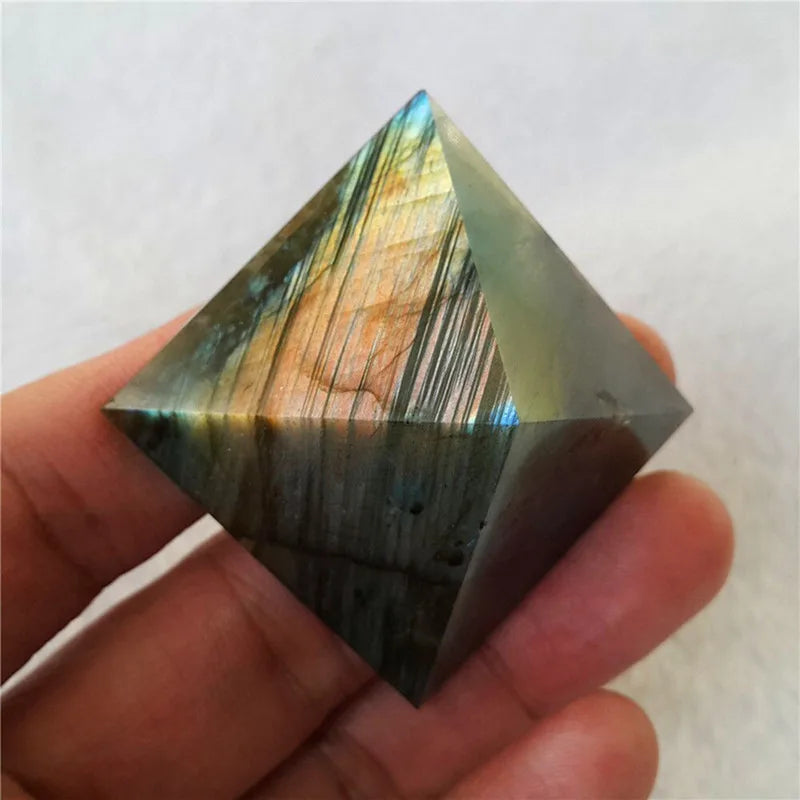 Natural Labradorite Moonstone Quartz Crystal Healing Pyramid