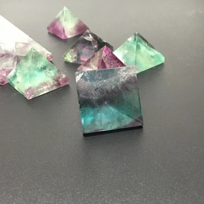 Raw Natural Rainbow Fluorite Quartz Crystal Pyramid