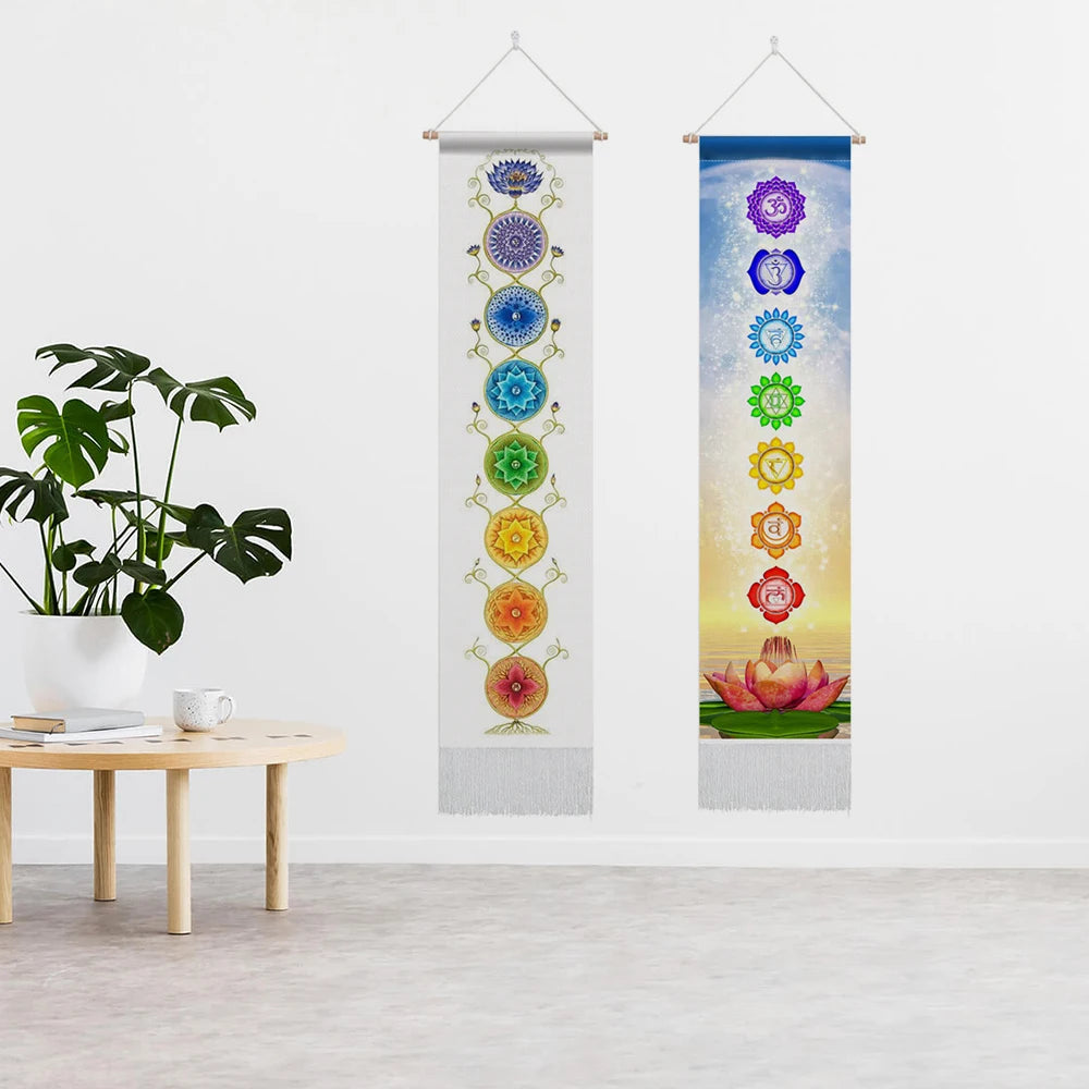 7-Chakras Tapestry, with Tassel 12.8x 51.2 Inches