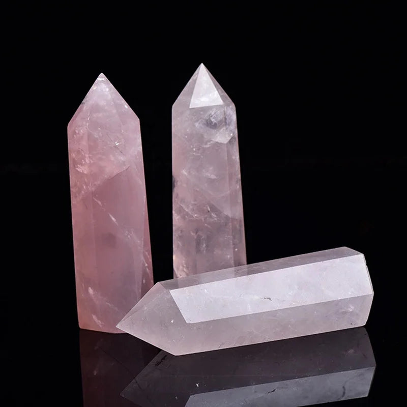 40-90 mm Natural Rose Quartz Crystal Point Wand