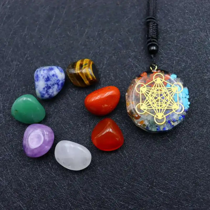 7-Chakra Healing Crystal w/ Orgonite Metatron's Cube