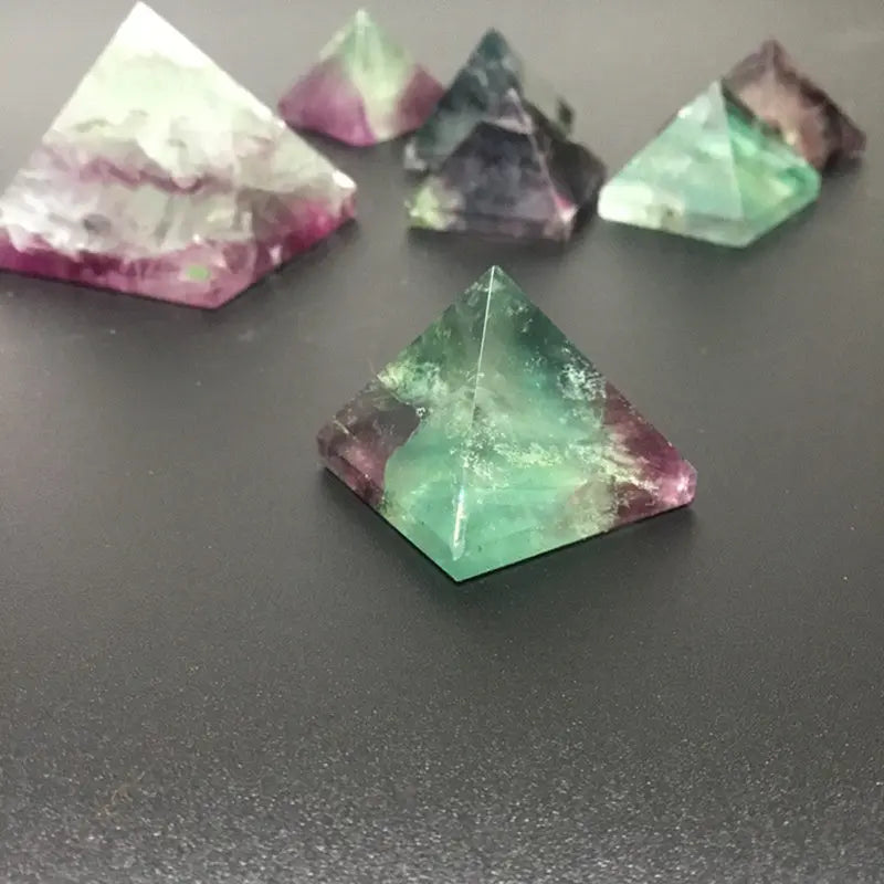 Raw Natural Rainbow Fluorite Quartz Crystal Pyramid