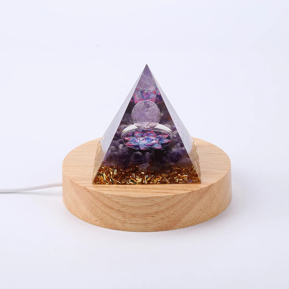 Orgone Pyramid with Natural Gemstone Crystals