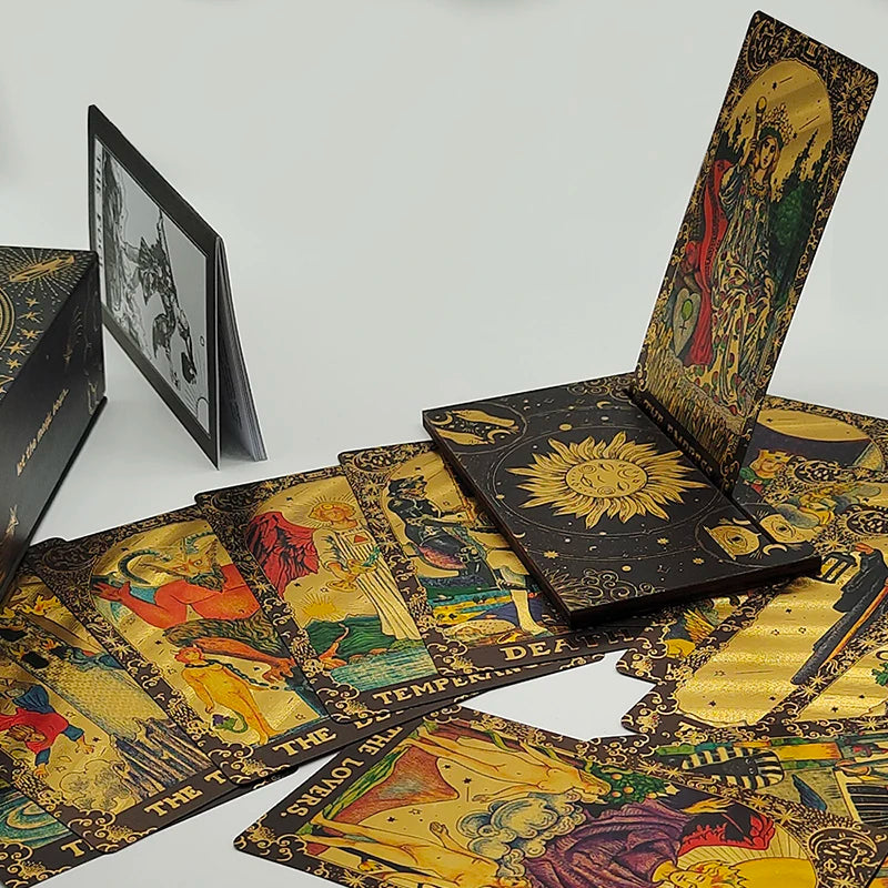 Divinative Gold Foil Tarot Cards With Wooden Card Stand