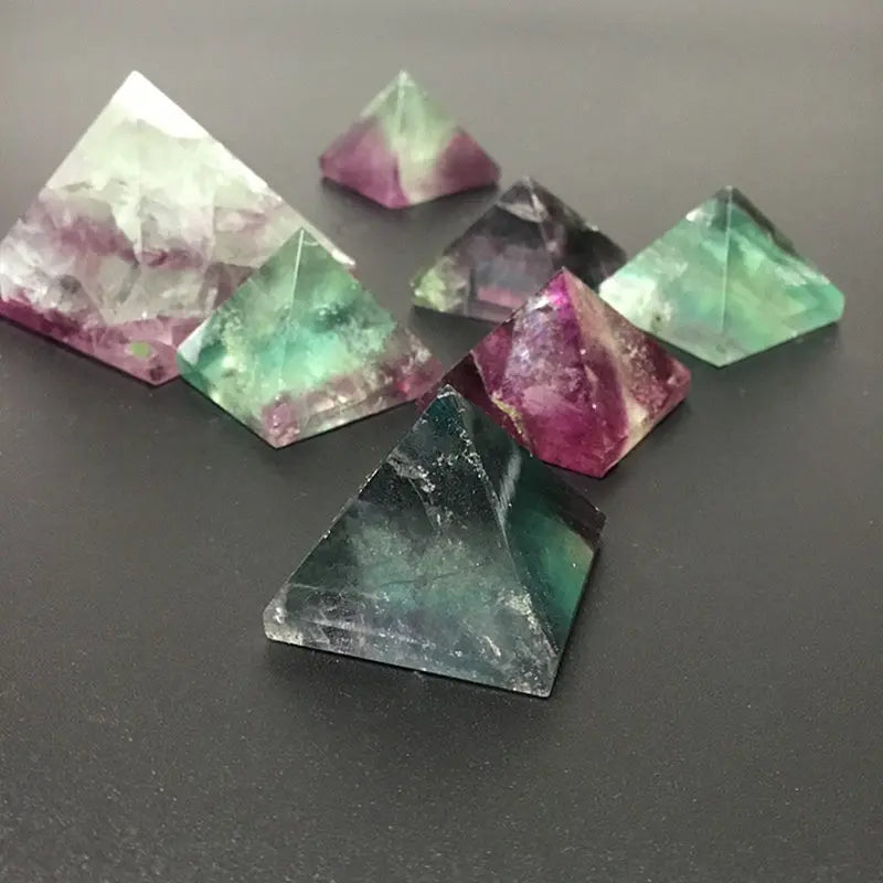 Raw Natural Rainbow Fluorite Quartz Crystal Pyramid