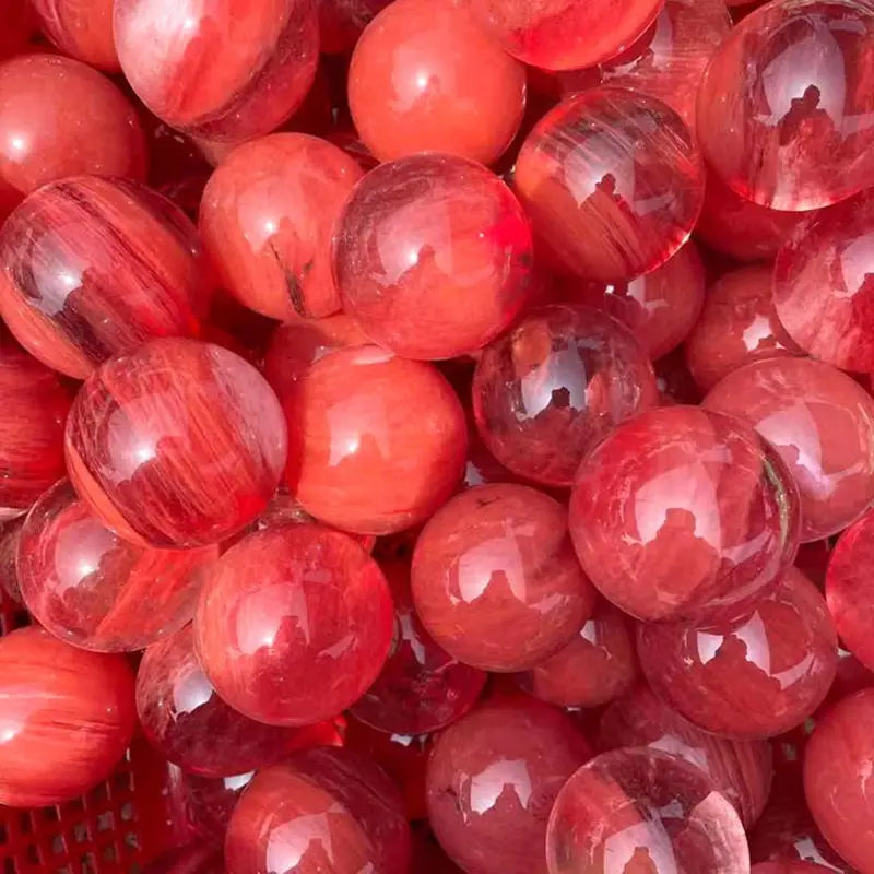 60mm Natural Red Smelting Stone Quartz Crystal Sphere W/ Stand