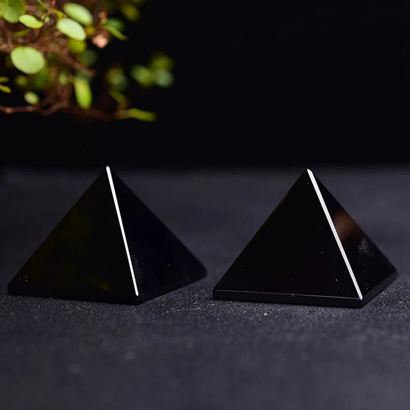 Natural Black Obsidian Quartz Crystal Healing Pyramid