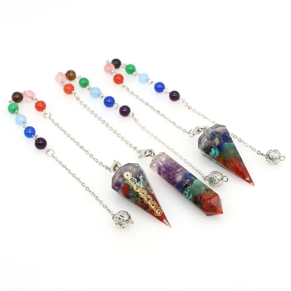 7 Chakra Pendulum for Dowsing Divination Healing Crystals Natural Stone Quartz Gemstone Antique Reiki Pendant Pendulo Jewelry