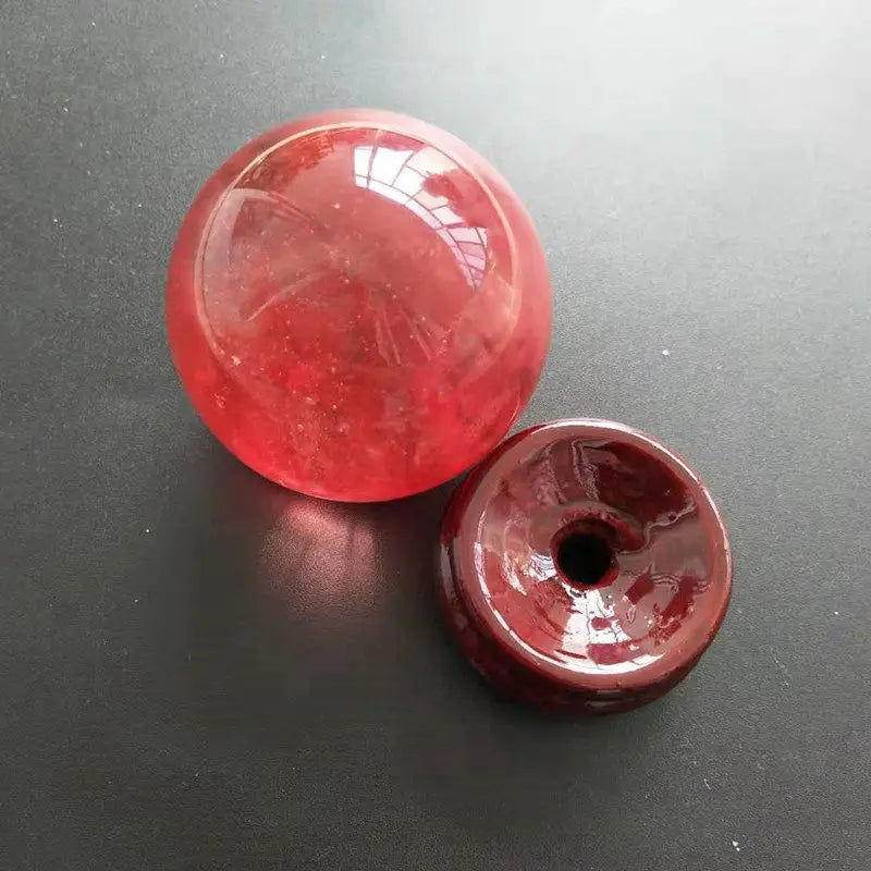 60mm Natural Red Smelting Stone Quartz Crystal Sphere W/ Stand