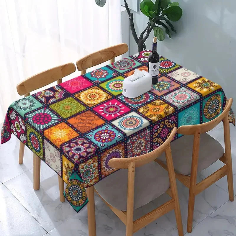 Rectangle Polyster Boho Tablecloth Mandala Bohemian Cycle Colorful Table Cloth Festival Holiday Party Tablecover Home Decoration