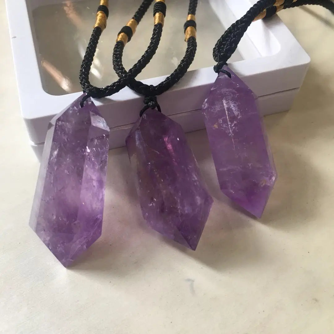 Natural Brazilian Amethyst Quartz Crystal Pendant