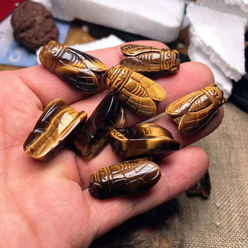 Natural Tiger's Eye Quartz Cicada Carving