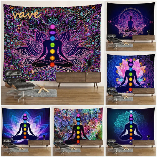 Indian Buddha Statue Meditation 7 Chakra Wall Hanging