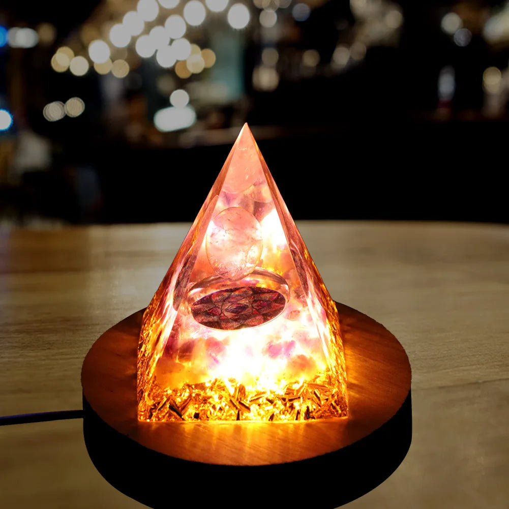 Orgone Pyramid with Natural Gemstone Crystals