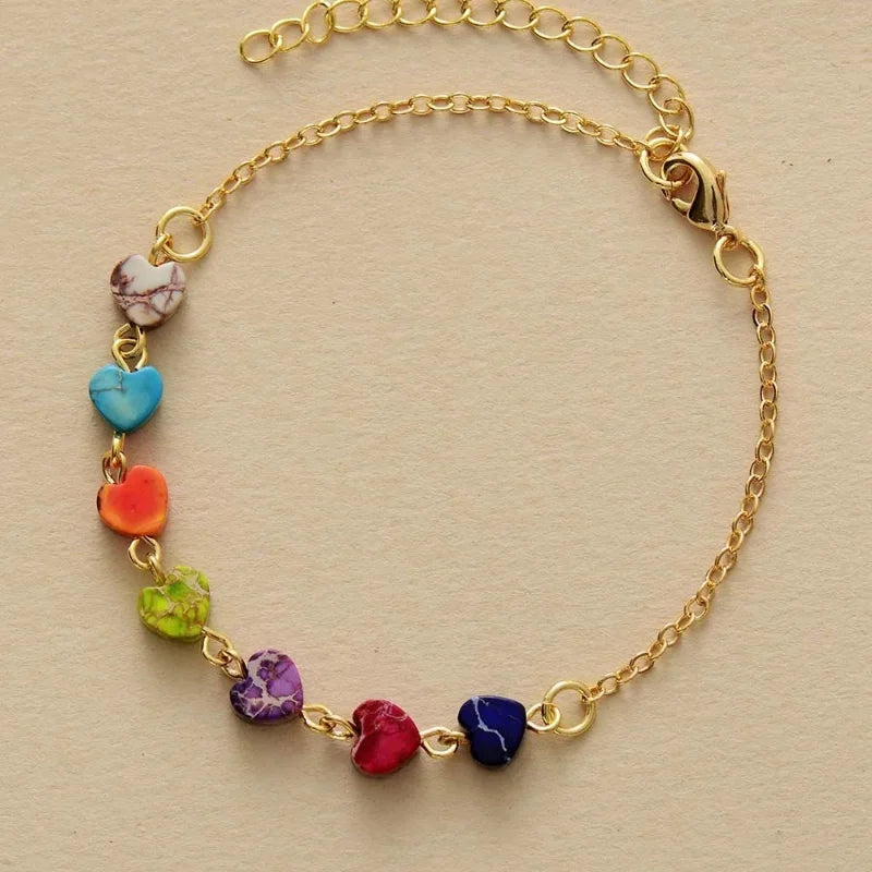 Heart-shaped 7 Chakra Gold Plated Chain Pendant/bracelet