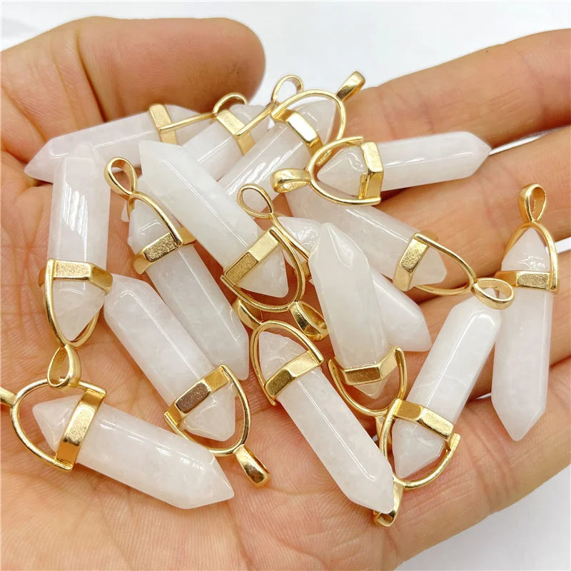 Natural Gemstone Quartz Crystal Hexagonal Pendant