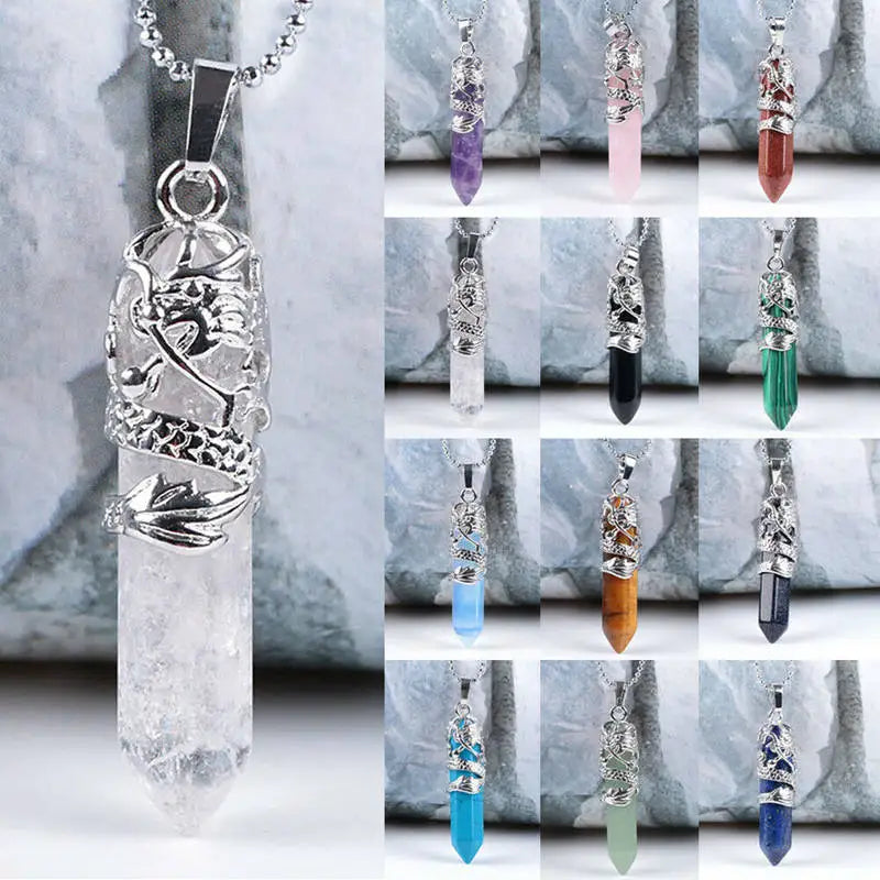 Clear Opal Amethyst Rose Quartz Pendant Crystal Point