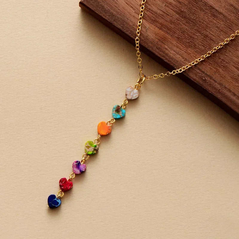 Heart-shaped 7 Chakra Gold Plated Chain Pendant/bracelet