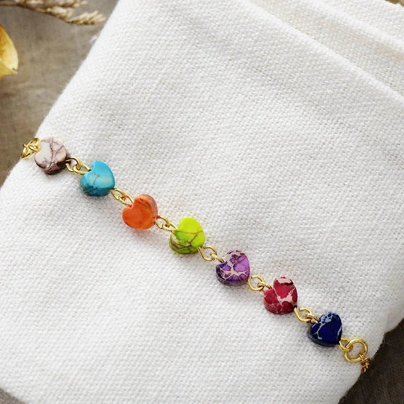 Heart-shaped 7 Chakra Gold Plated Chain Pendant/bracelet