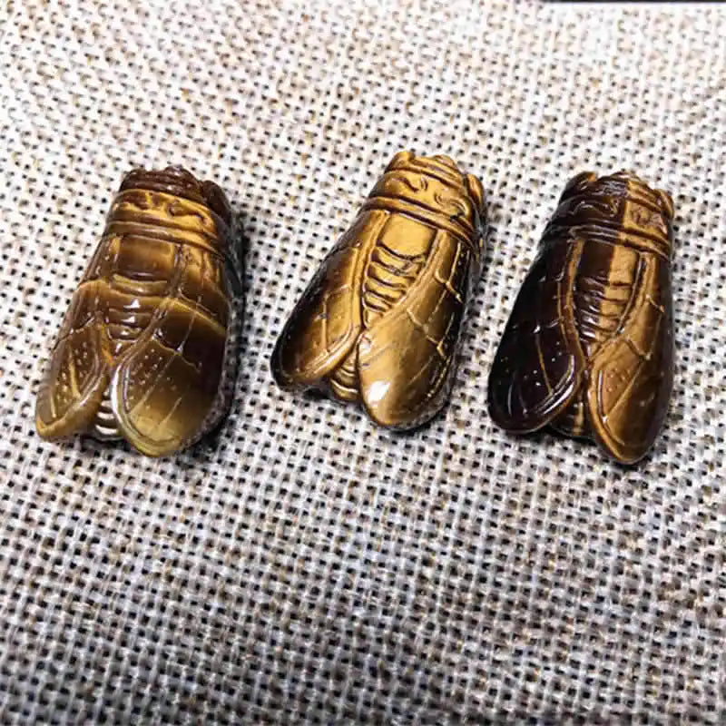 Natural Tiger's Eye Quartz Cicada Carving