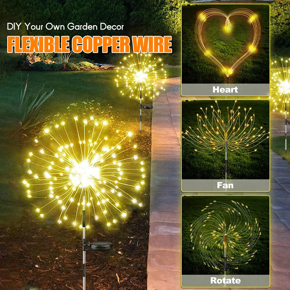 Solar Firework Fairy Light LED Outdoor Waterproof Garden Flower Light Christmas Party Decoration DIY Lawn Lamp Holiday Lighting