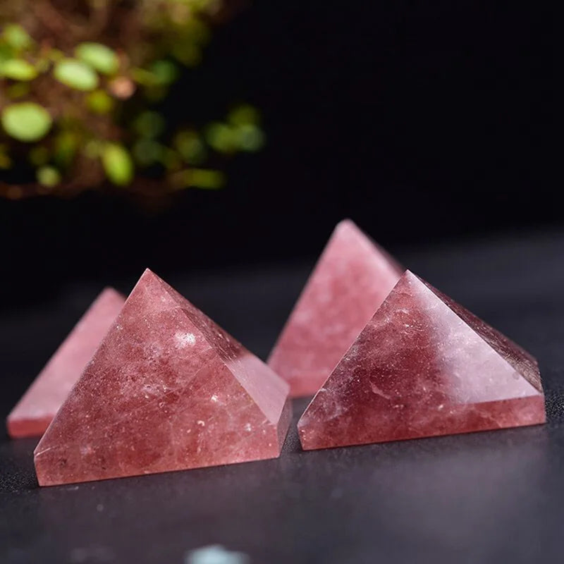 Natural Strawberry Quartz Crystal Healing Pyramid