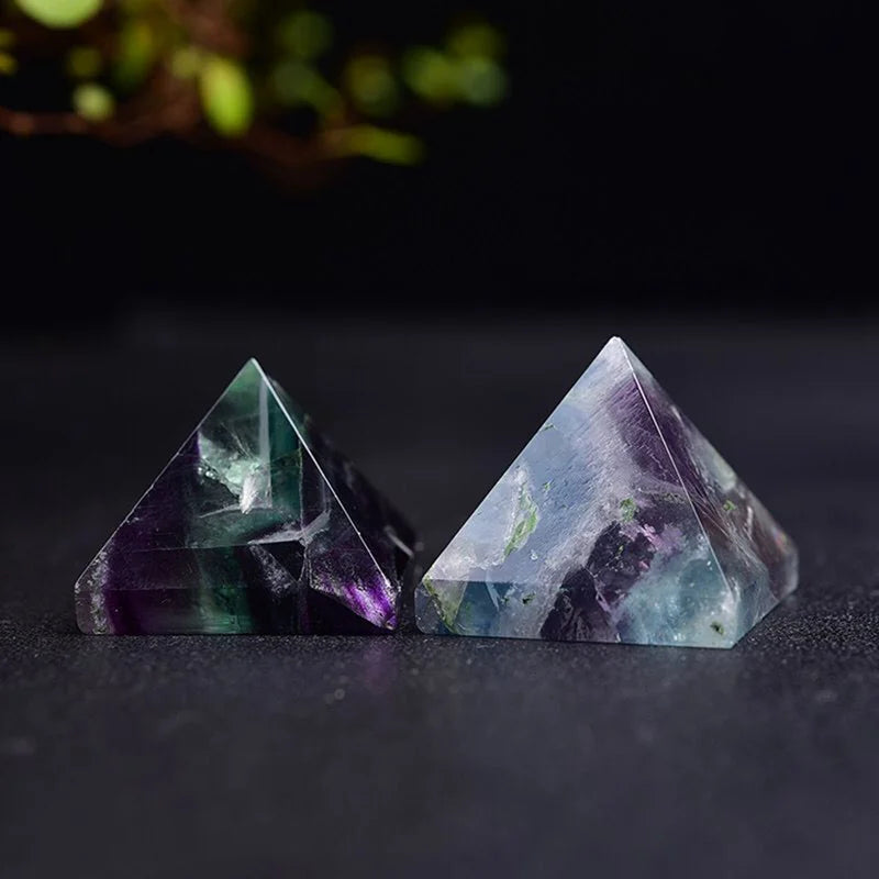 Raw Natural Rainbow Fluorite Quartz Crystal Pyramid